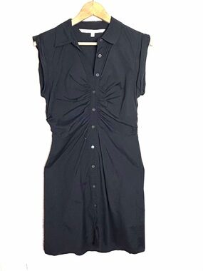 Veronica Beard Ferris Shirtdress Black Ruched Stretch Poplin Button Dress Size 4